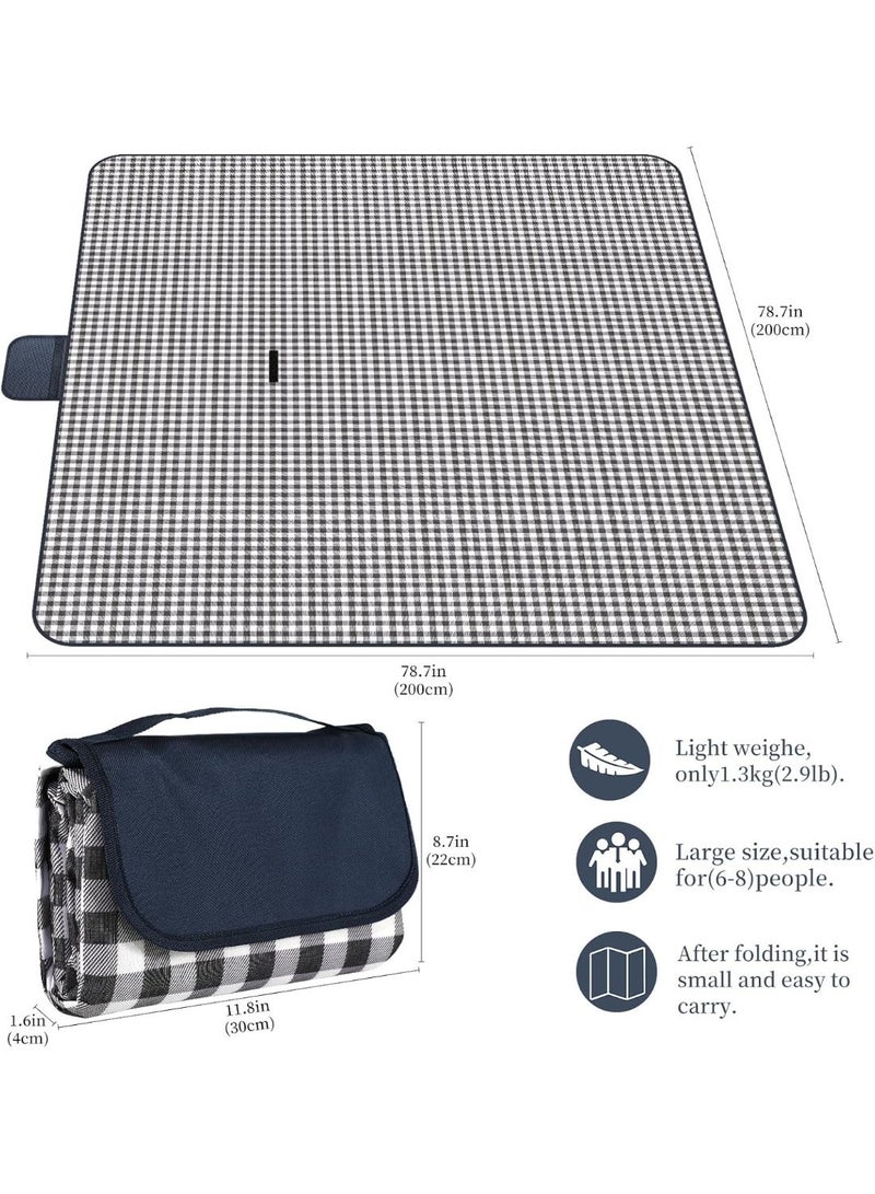 Cuken Outdoor Picnic Mat Picnic Blanket Waterproof Beach Rug 200x200cm Picnic Mat Washable Lightweight with Handle Blue Checkered for Hiking Travelling Outdoor Camping, Parks - Image 3